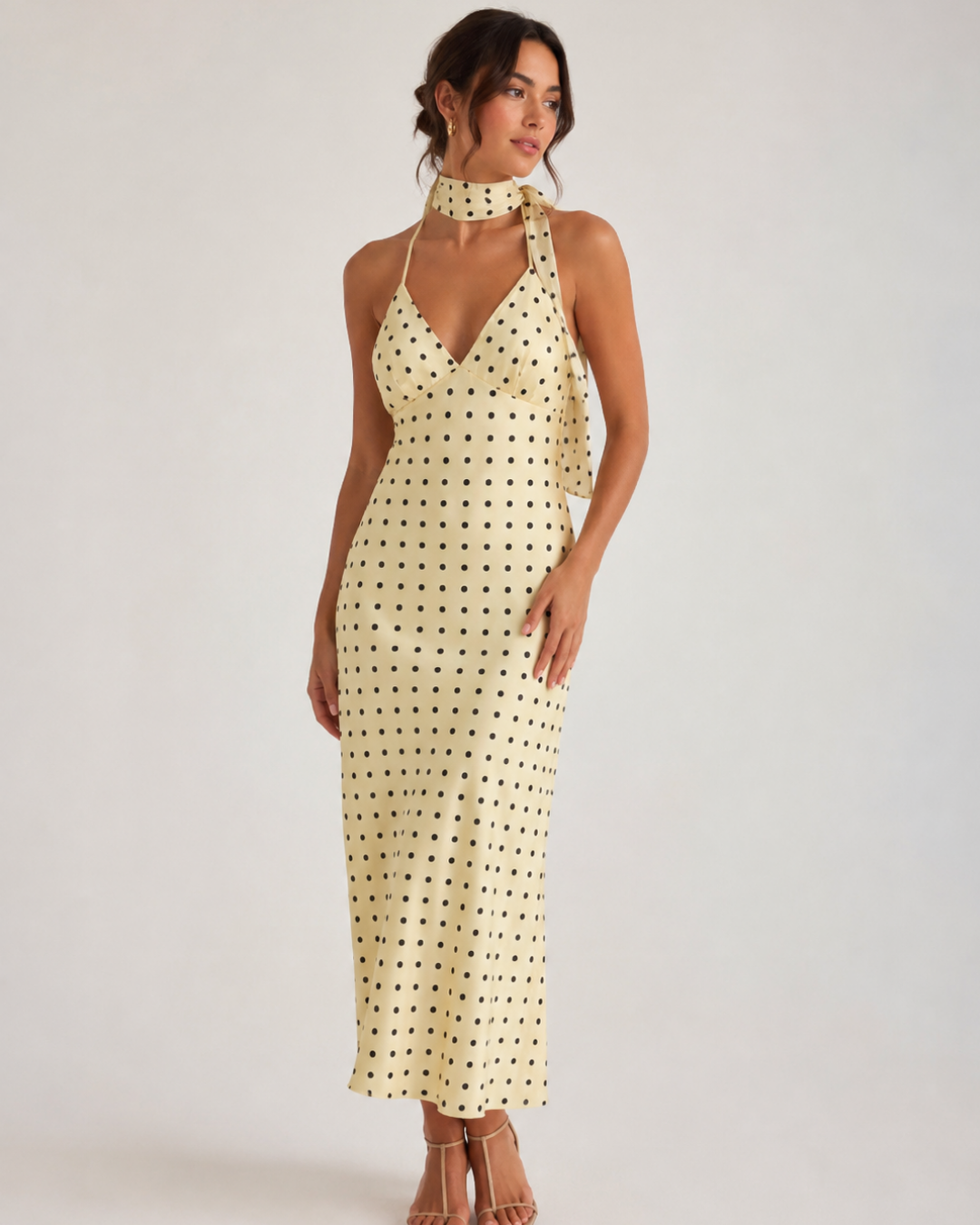 Maya Midi Kleid gepunktet + Halsband - Versch. Farben