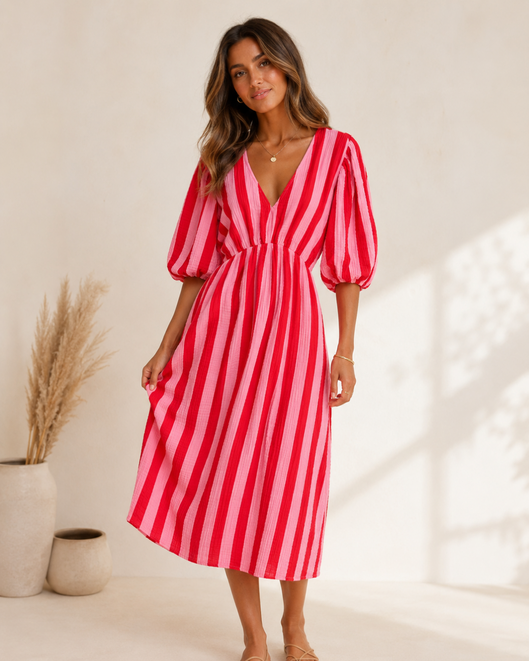 Streifen Musselin Kleid - Versch. Farben