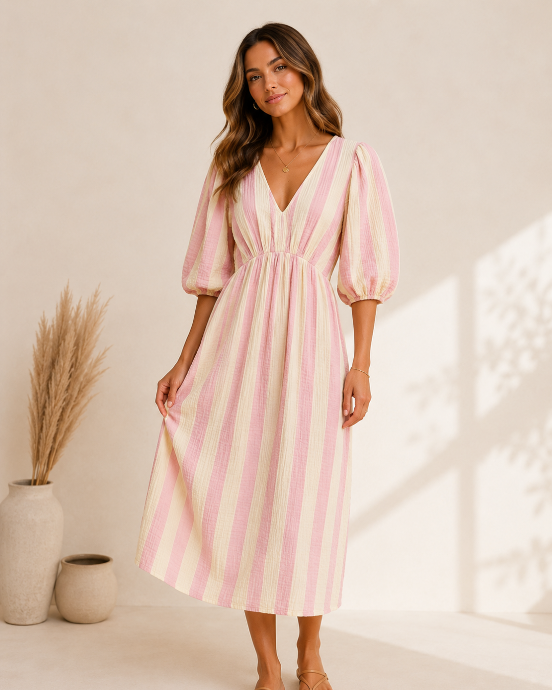 Streifen Musselin Kleid - Versch. Farben