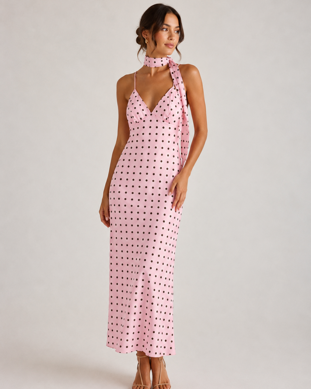 Maya Midi Kleid gepunktet + Halsband - Versch. Farben