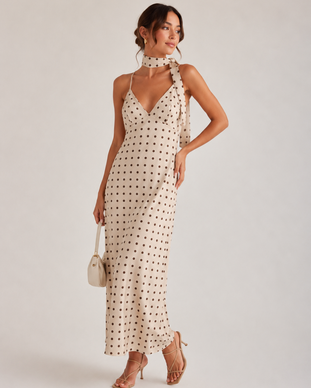 Maya Midi Kleid gepunktet + Halsband - Versch. Farben