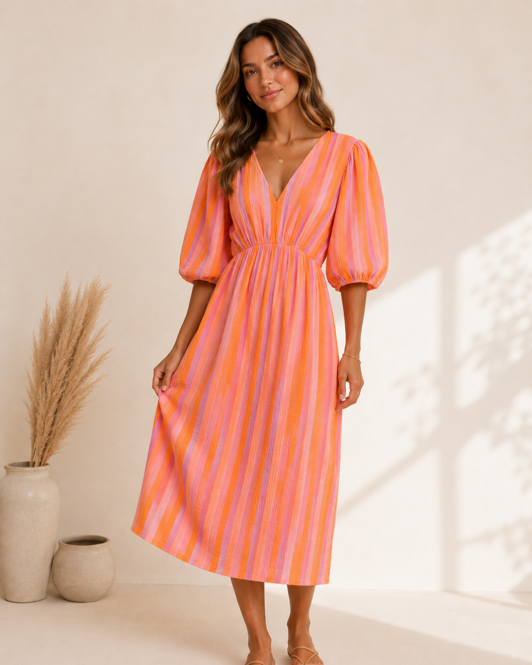 Streifen Musselin Kleid - Versch. Farben