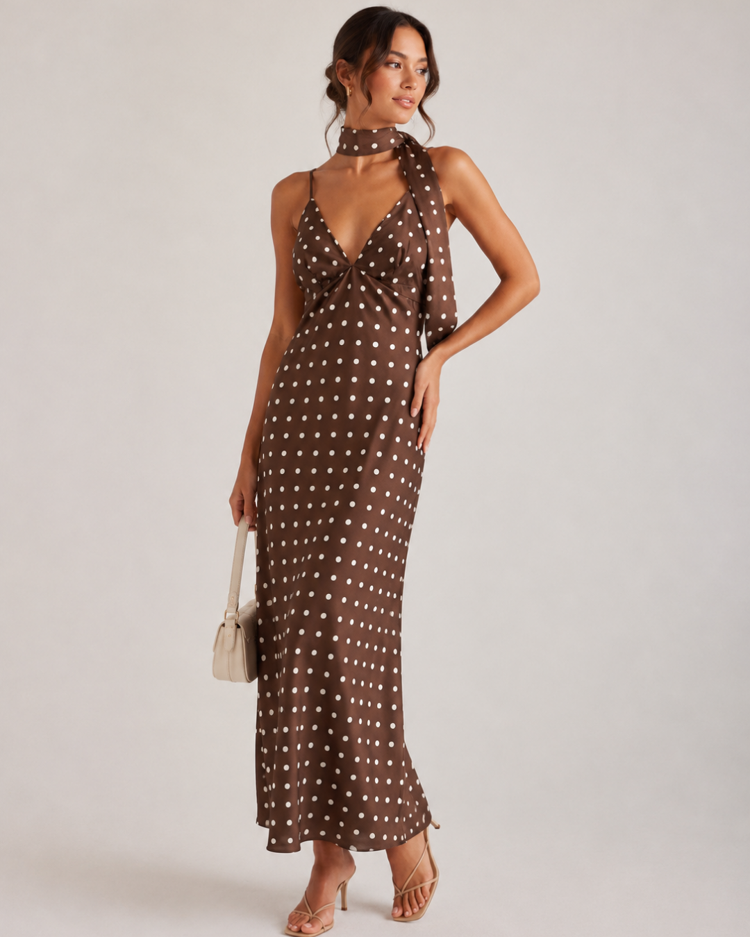 Maya Midi Kleid gepunktet + Halsband - Versch. Farben